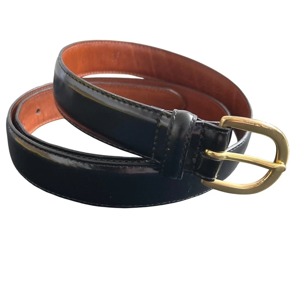 Coach Men's Black Leather Belt Brass Buckle Size 42 Old Money Quiet Luxury